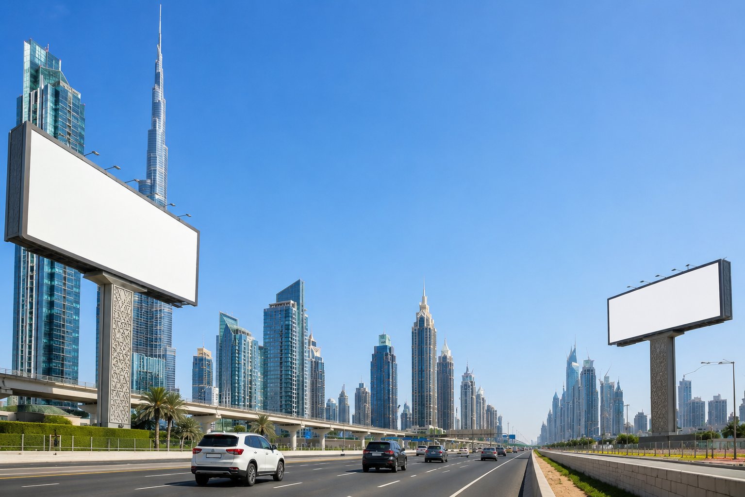 Blank unipole billboards along Sheikh Zayed Road in Dubai