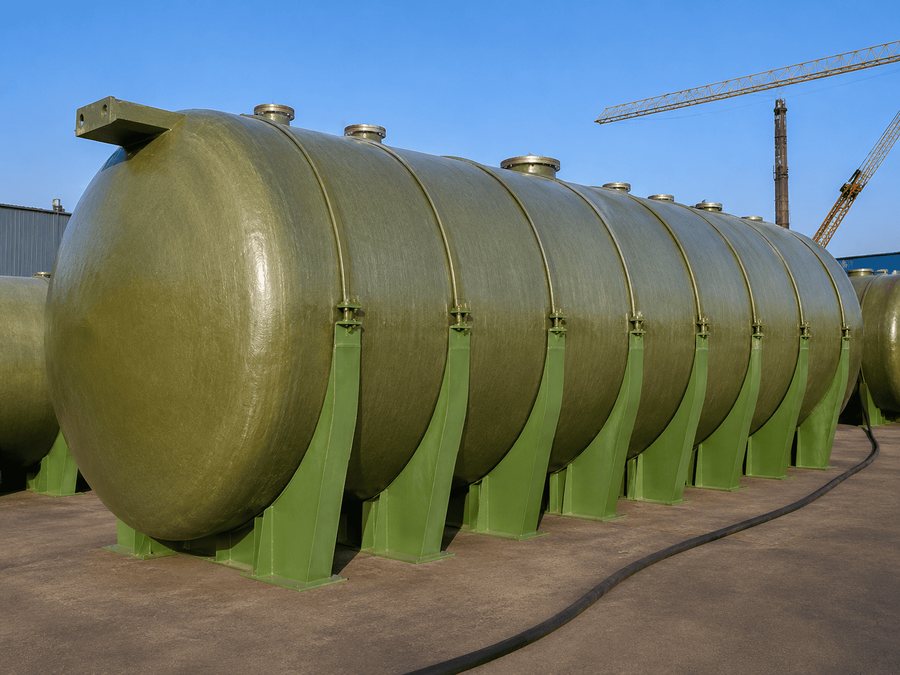 Horizontal FRP storage tank on saddle supports