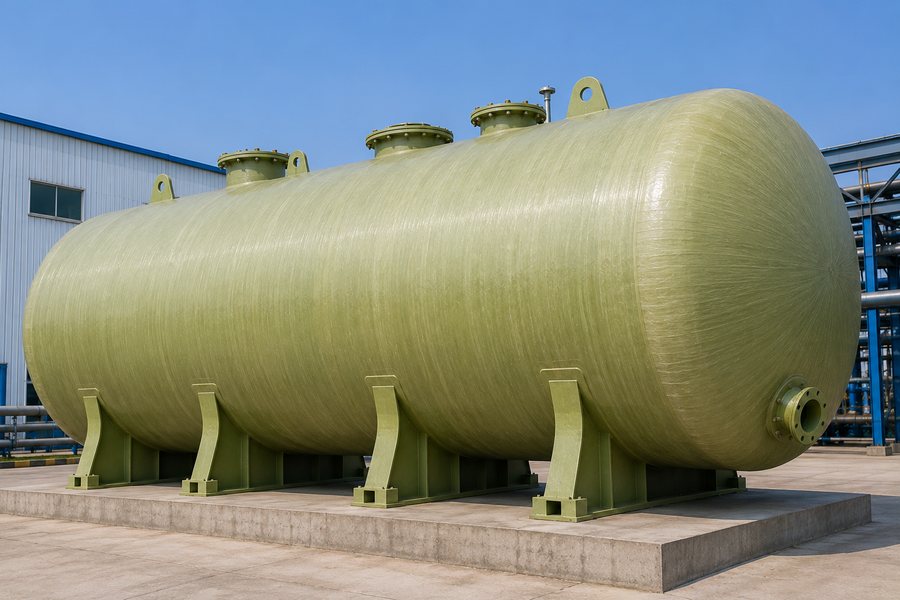 Large site-wound FRP storage tank