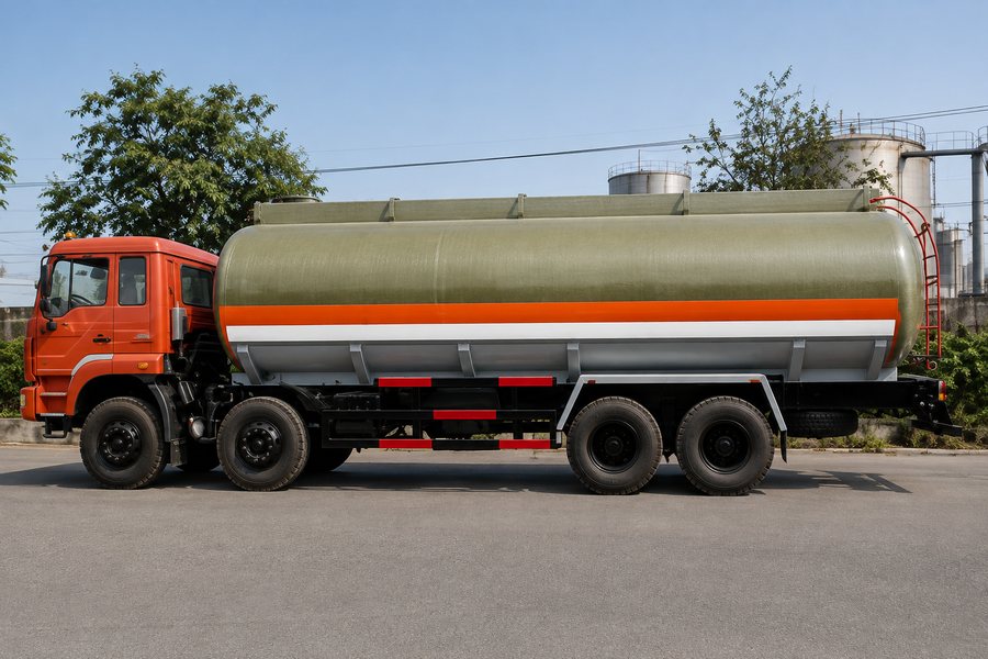 FRP transportation tank mounted for road haulage