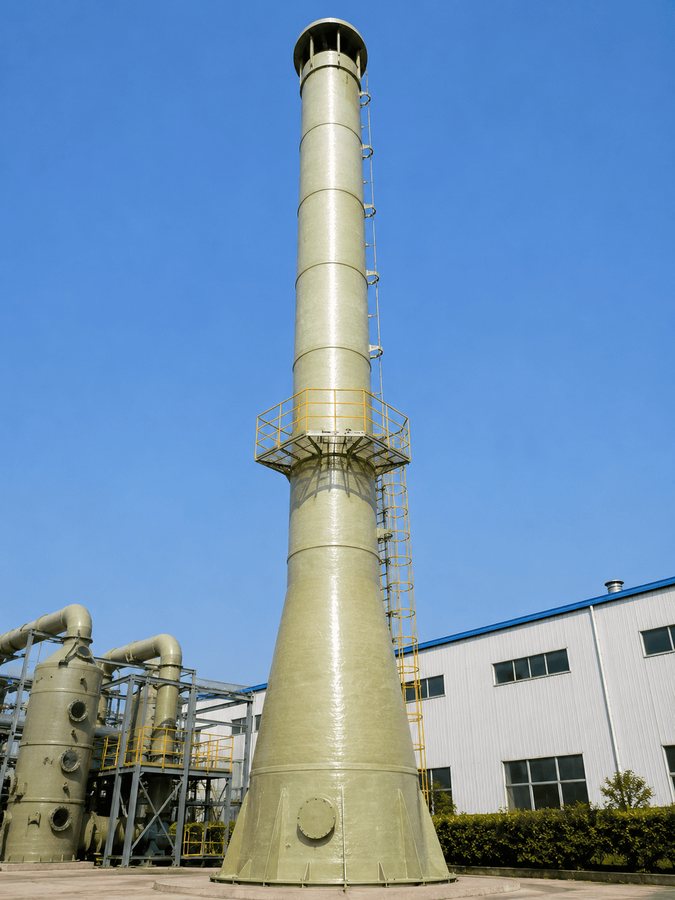 FRP chimney stack above a process plant